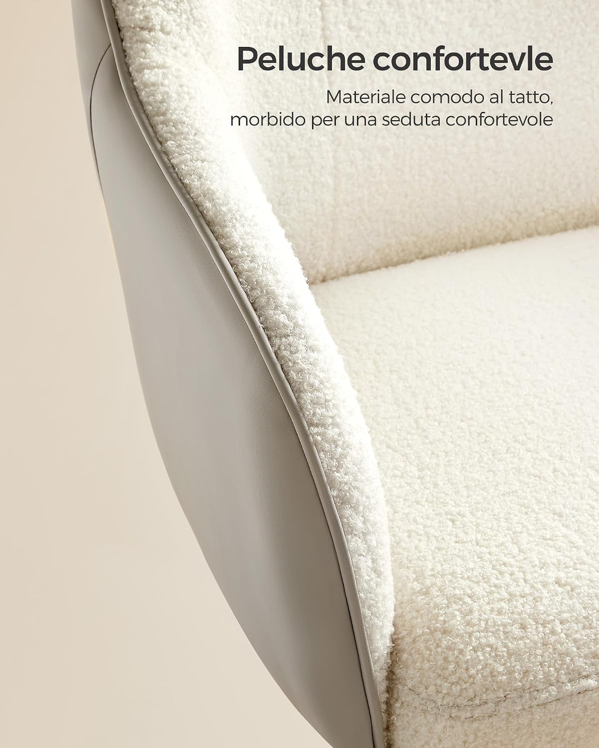 Detalle de SONGMICS Sedia da studio in casa girevole e regolabile in altezza OBG019W01 beige cappuccino