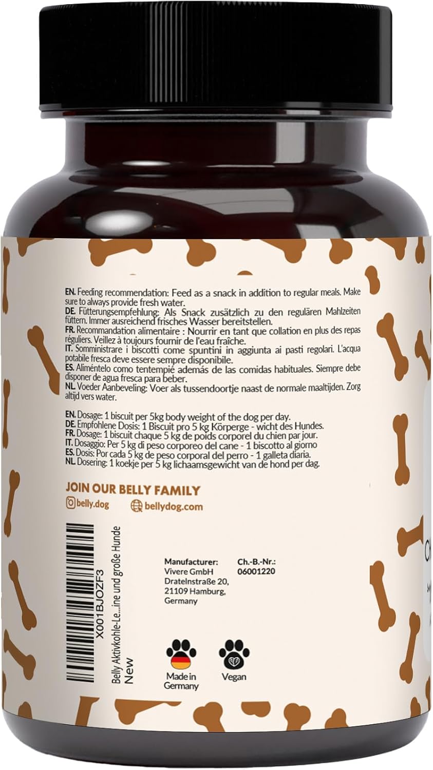 Detalle de Belly Natürliche Kohletabletten für Hunde – Aktivkohle mit Antioxidantien, Vitaminen und Mineralien (vegan, 100 g)