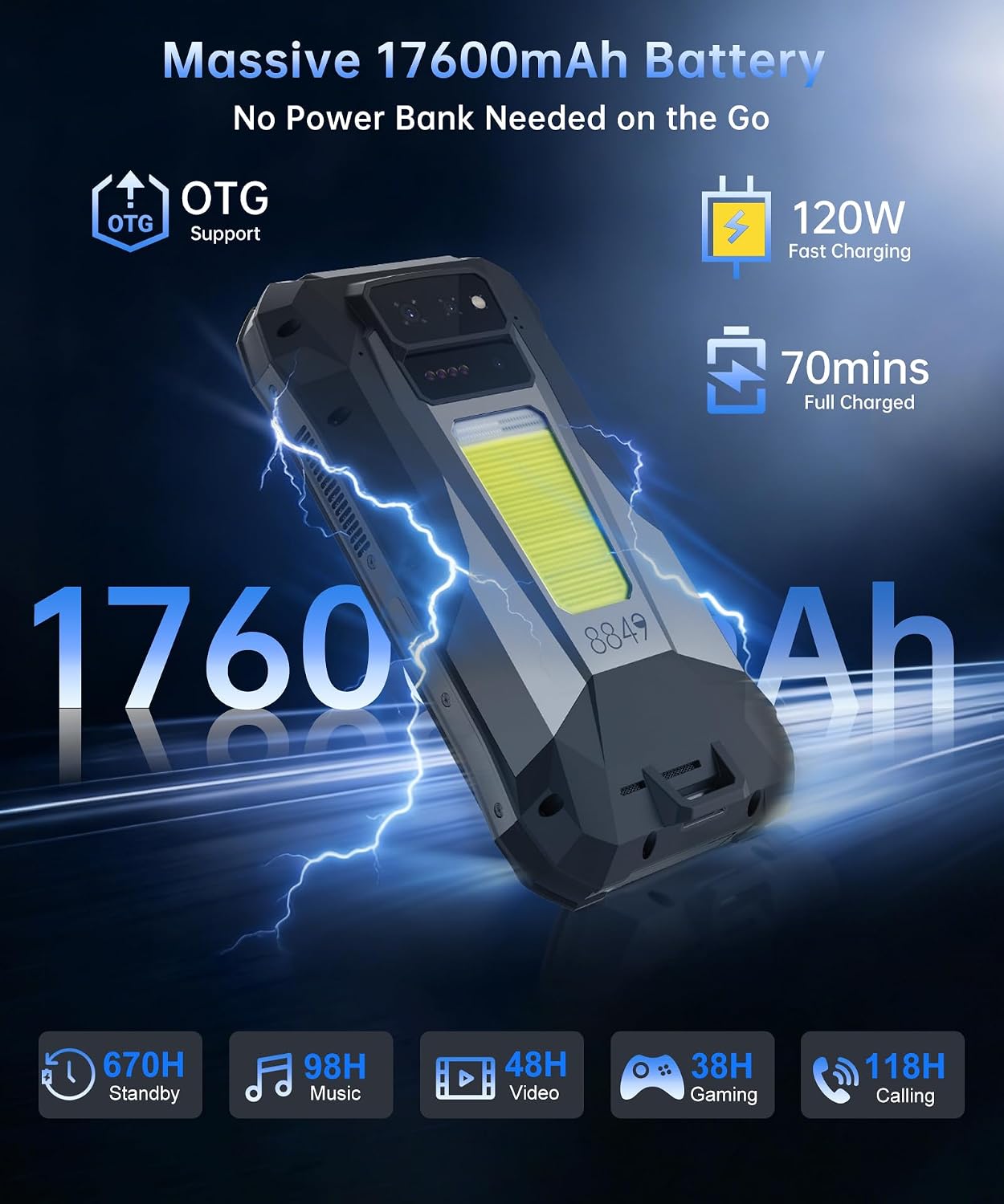 Detalle de 8849 Tank X Phone 5G: Rugged Android 16 with 220LM Projector and Massive Battery