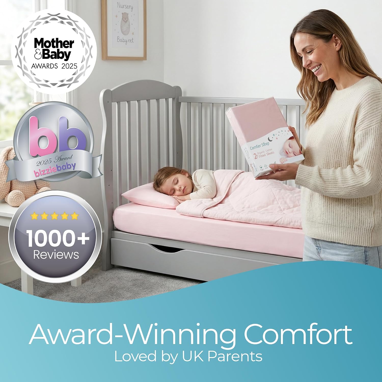 Detalle de Pink Cot Sheets 140 x 70 Fitted – Organic Cotton Cot Bed Sheets (2 Pack)