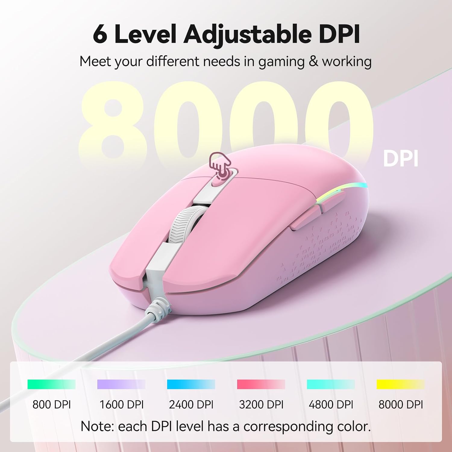 Detalle de TECKNET Wired Mouse, 8000 DPI