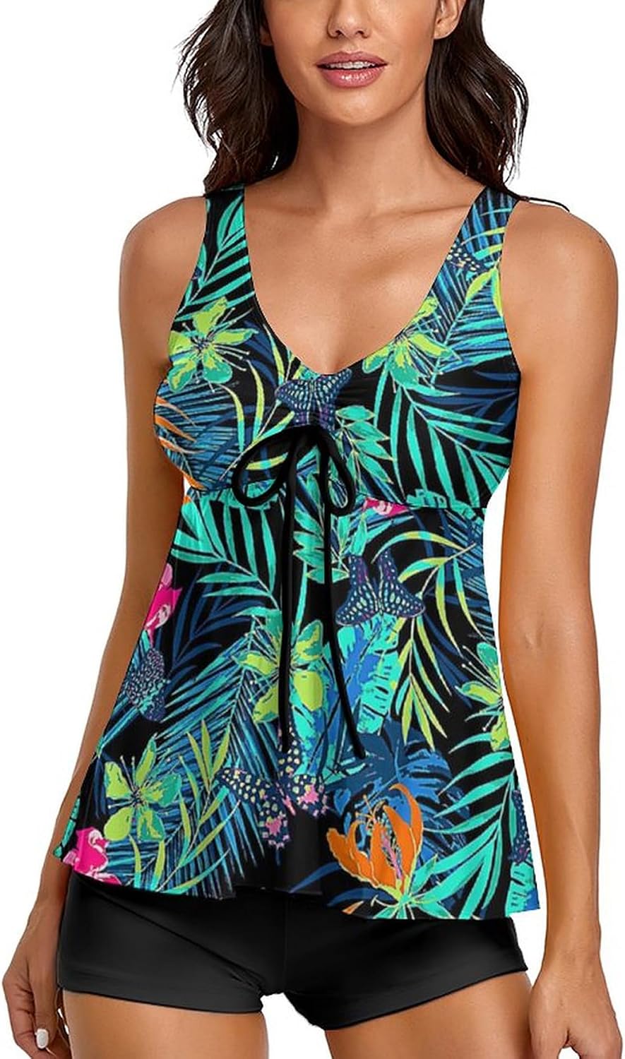 Detalle de Wihnsinop Tankini Damen Bauchweg Set mit Push-Up Oberteil und Badeshorts