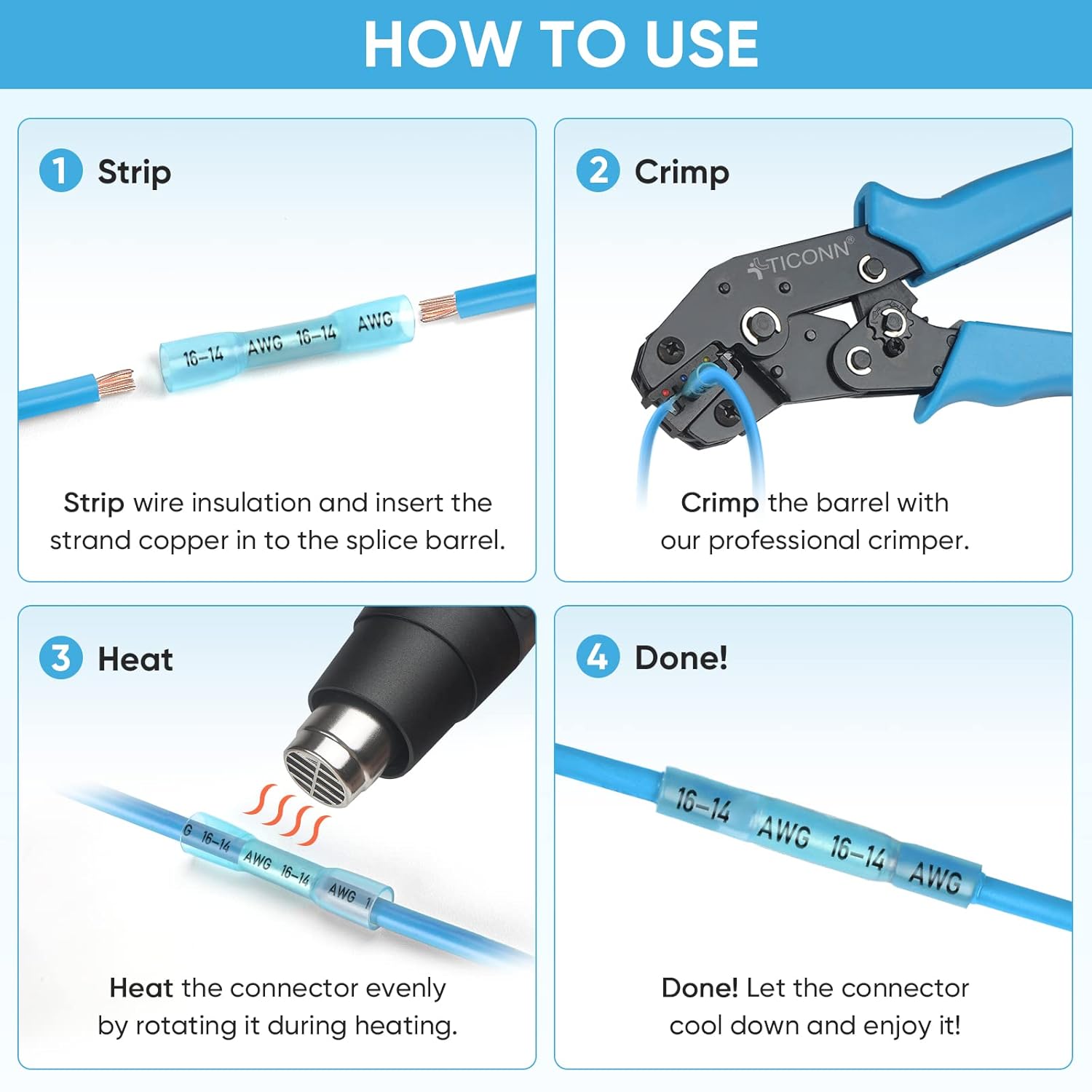 Thumbnail 6 de TICONN TICONN-2172 Heat Shrink Butt Connectors, 100-Pack, Blue, 3:1