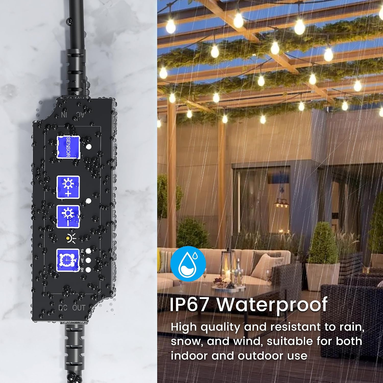 Detalle de OHLUX Smart Outdoor Dimmer for String Lights, 360W, IP65, Timer
