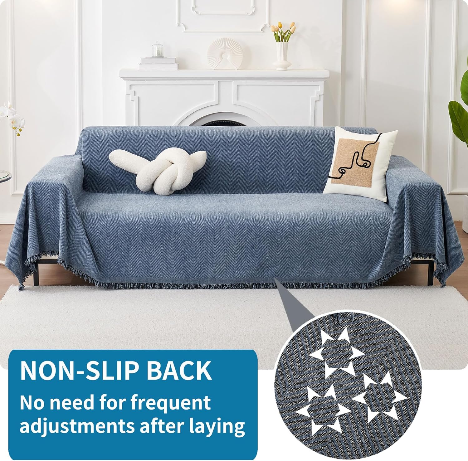 Thumbnail 1 de HAOMAIJIA Non Slip 3-Cushion Sofa Cover in Blue (91"x150")