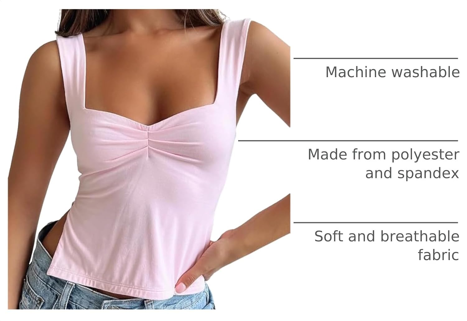 Detalle de Trendy Queen Double Lined Crop Tank Top for Women (Double-Lined, Backless, Y2K-Inspired)