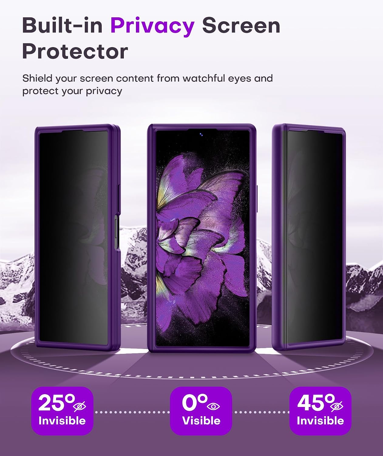 Detalle 2 de BERFY Z Fold 7 Case with Privacy Screen Protector, Hidden Kickstand & MagSafe Compatibility (Purple)