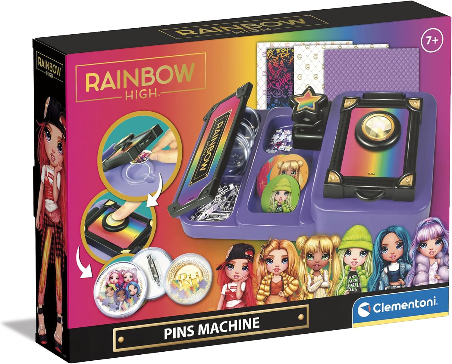 Detalle de Clementoni 18726 Rainbow High pinmachine voor gepersonaliseerde speldjes