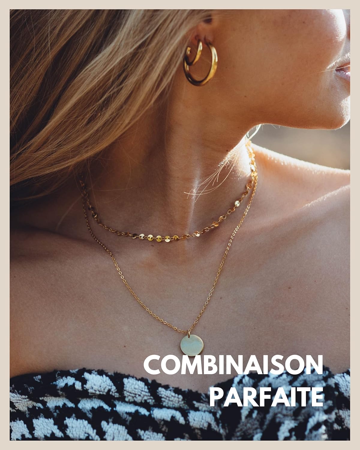 Detalle de GD GOOD.designs EST. 2015 Collier multi-rangs pour femmes à plaquettes (acier inox, résistant à l’eau)