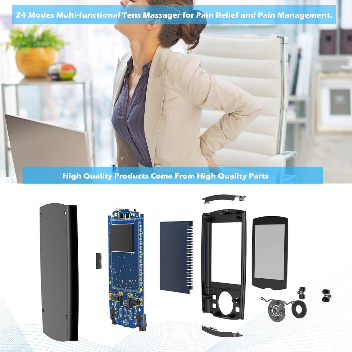 Detalle 2 de Belifu SM9126 Dual-Channel TENS EMS Unit with 24 Modes and 12 Pads