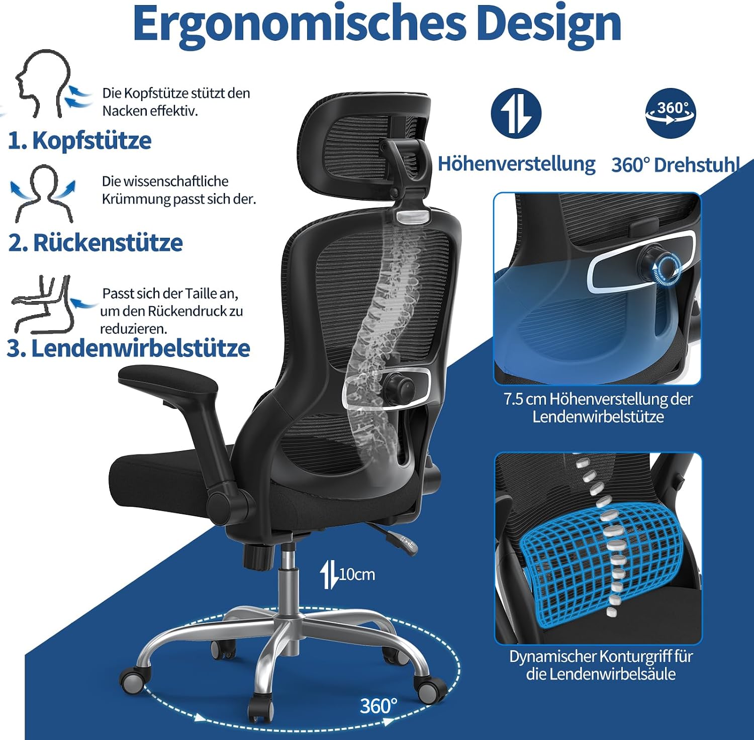 Thumbnail 2 de TRALT Bürostuhl Ergonomisch 150 kg 💺