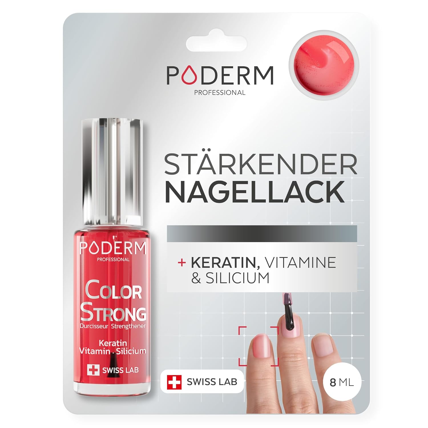 Detalle de PODERM Nagelhärter Lack - Gloss Vitality (Biotin, Keratin, Silizium) – Stärkt und regeneriert geschädigte Nägel