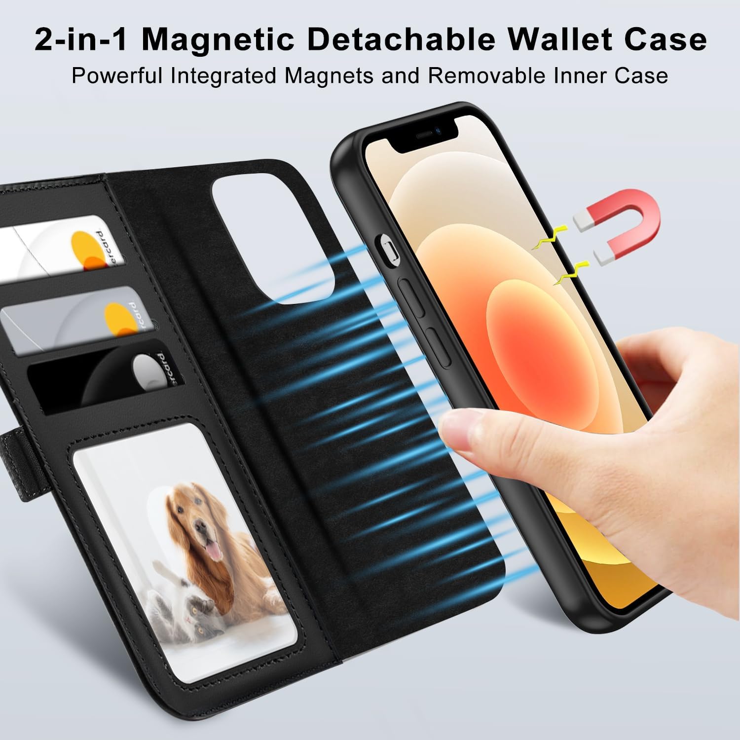 Detalle 2 de XTCASE Magnétique Coque pour iPhone 12/12 Pro — Étui 2 en 1 PU premium avec rabat et porte-cartes