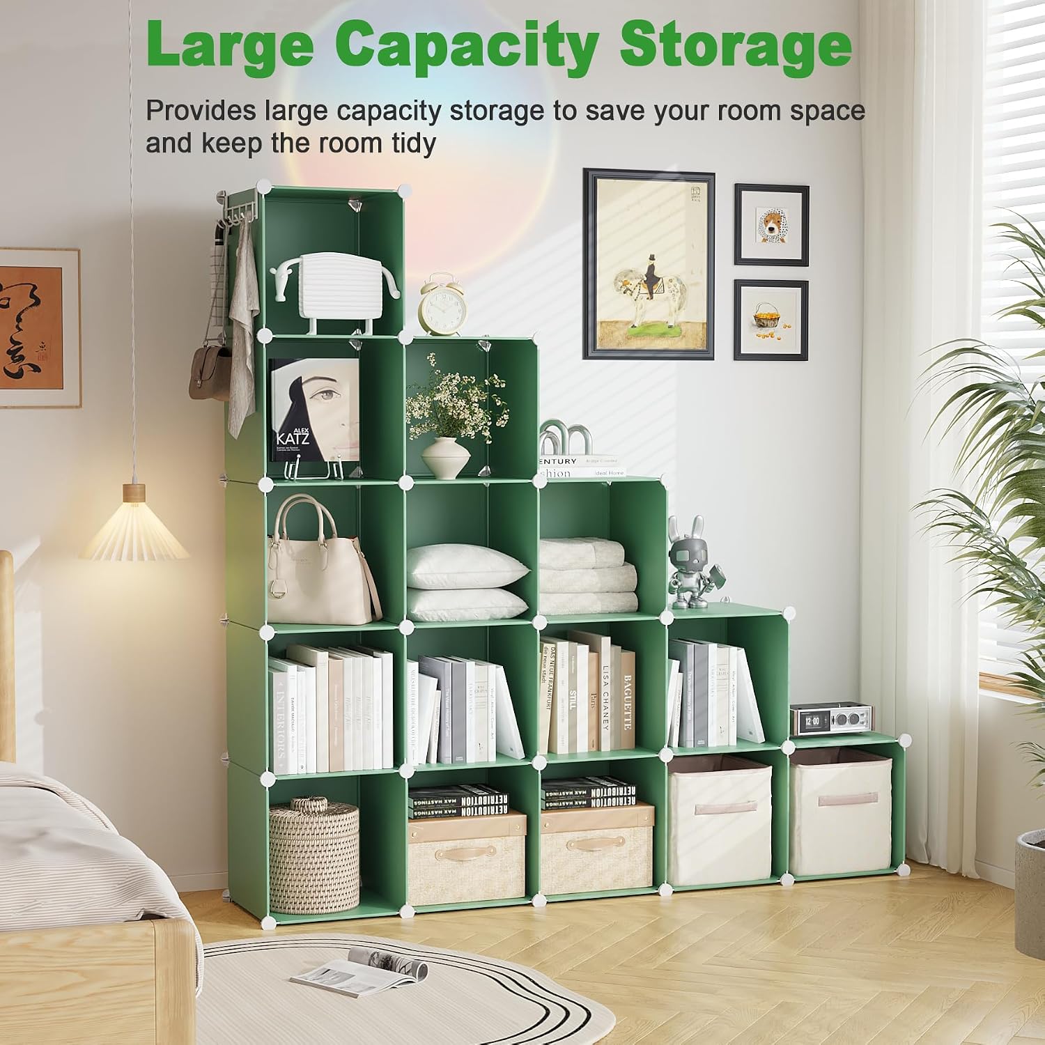 Thumbnail 2 de C&AHOME UPCS16GN 16-Cube Storage Organizer, Green Modular Plastic Shelf