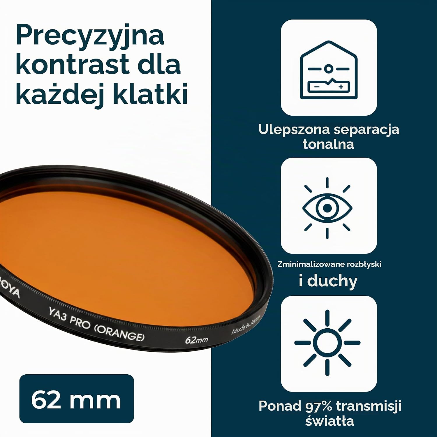 Detalle de Hoya YA3 HMC – pomarańczowy filtr fotograficzny 62 mm