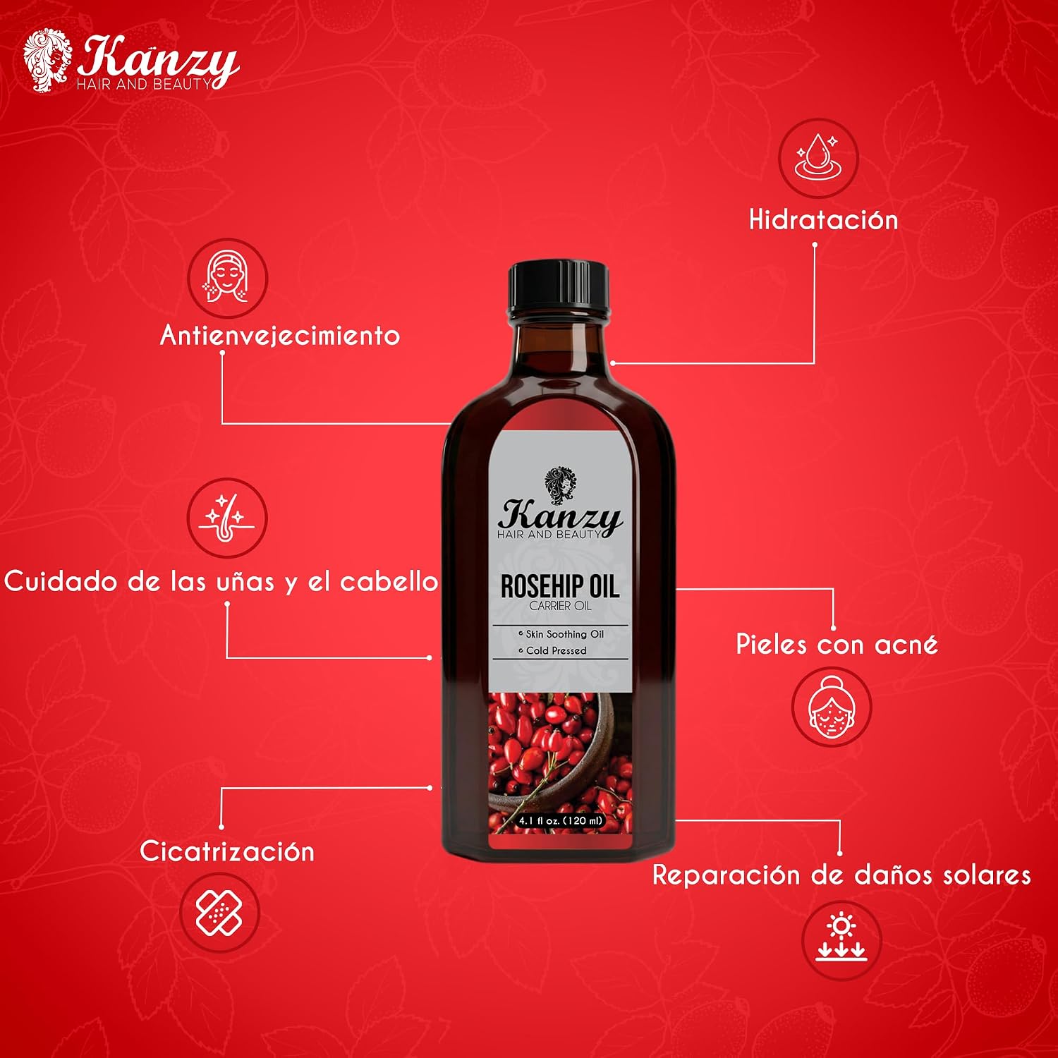 Thumbnail 4 de Kanzy Aceite Rosa Mosqueta Puro 120ml 🌹 Para Cicatrices y Piel
