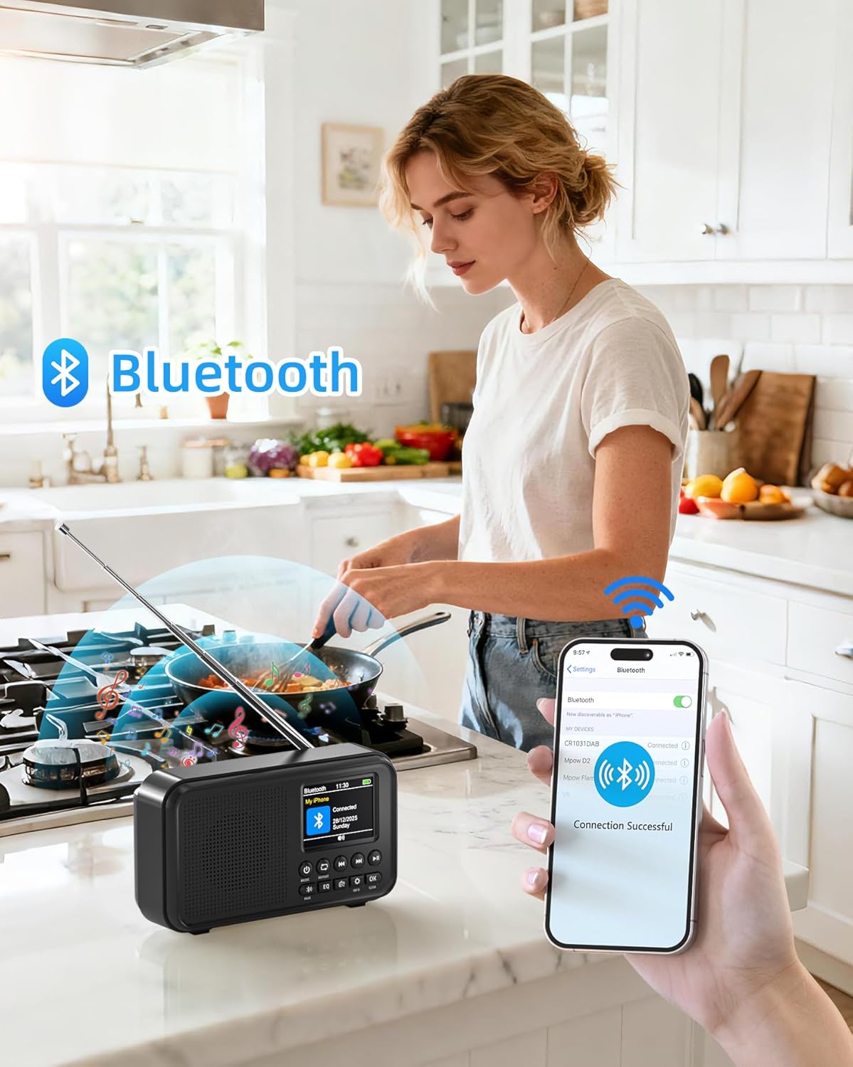 Detalle de Mesqool Radio Digitale DAB&FM con Bluetooth e ricarica Type-C: 3000 mAh per tutto il giorno