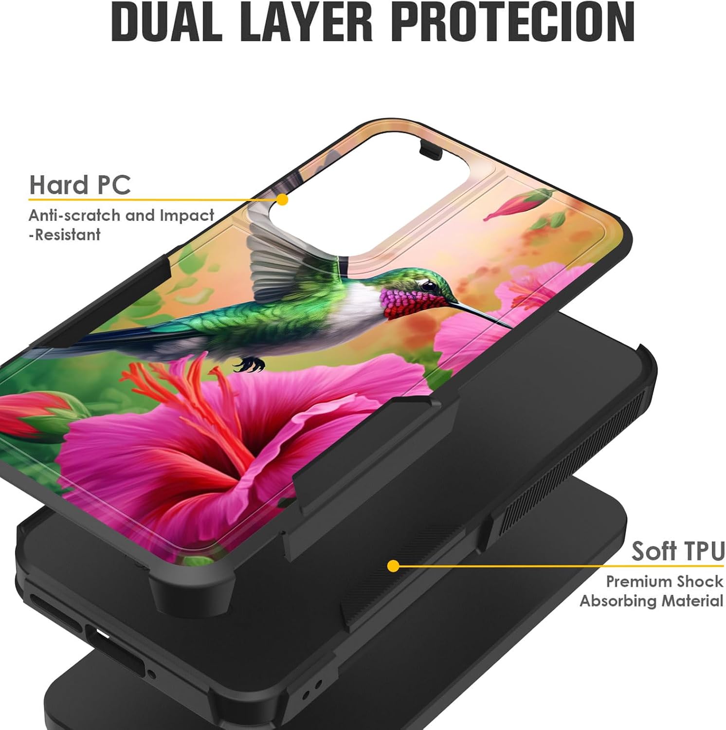 Detalle 2 de CICPLKSE BSQH-Galaxy S24 FE-FBA-19 Phone Case, Dual-Layer PC/TPU, Hummingbird