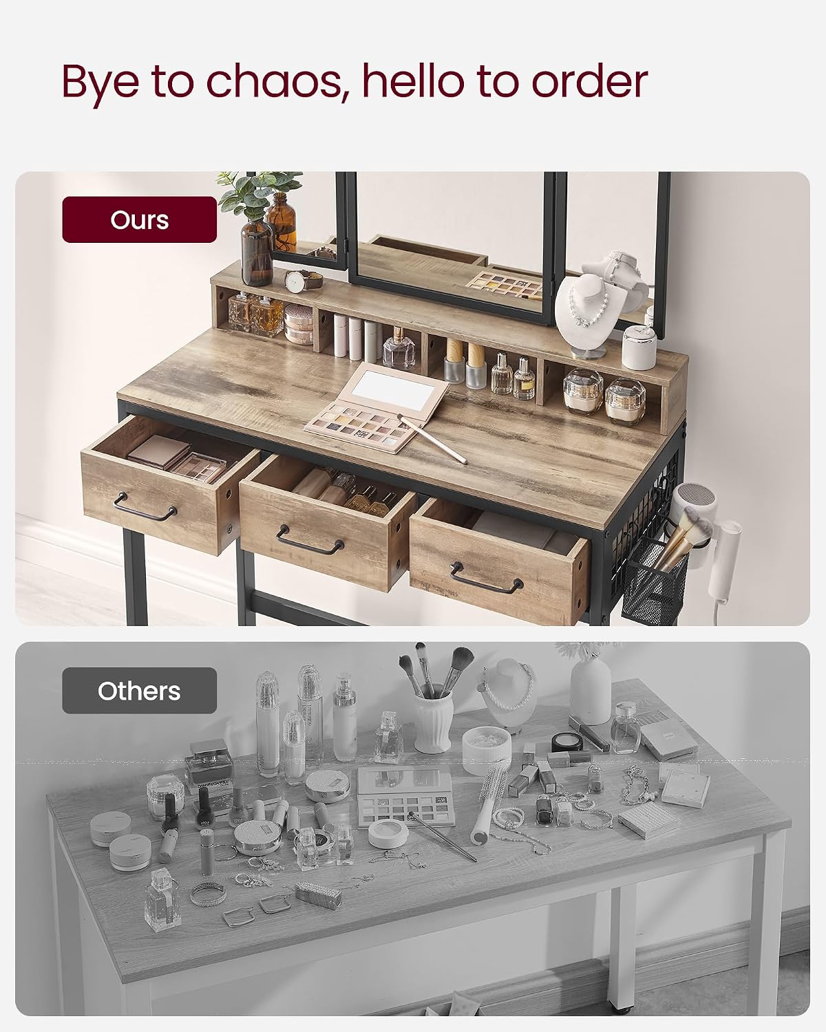 Thumbnail 6 de VASAGLE Dacey Collection RVT004B50 Dressing Table with Triple Mirror and Stool