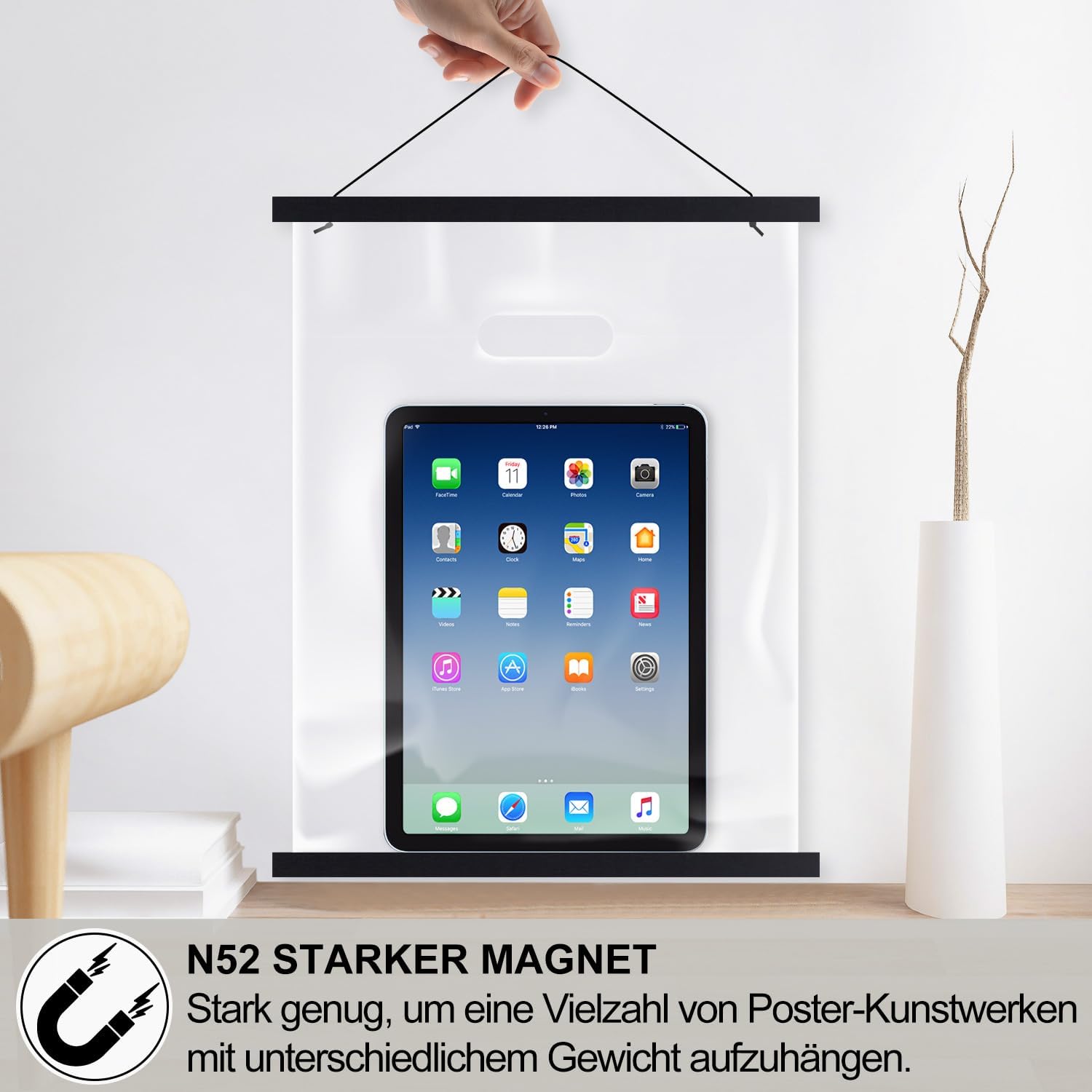 Thumbnail 3 de Ywlake A1 Posterleiste mit Magneten (61 cm, Schwarz) – magnetische Posterschiene für Poster & Bilder