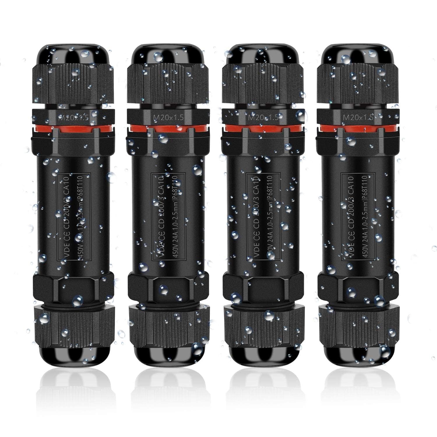Detalle de HOSPAOP JM-M20 3-polige kabelverbinder IP68, 3-12 mm, zwart, 4 stuks
