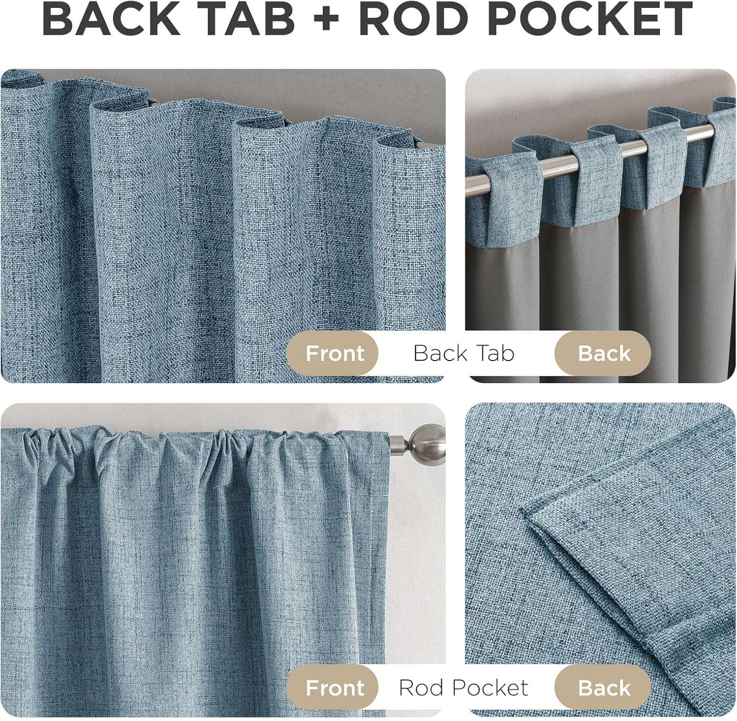 Thumbnail 4 de Joydeco Blackout Thermal Lined Curtains 66x90 Inch, 2 Panels with Back Tabs & Rod Pocket