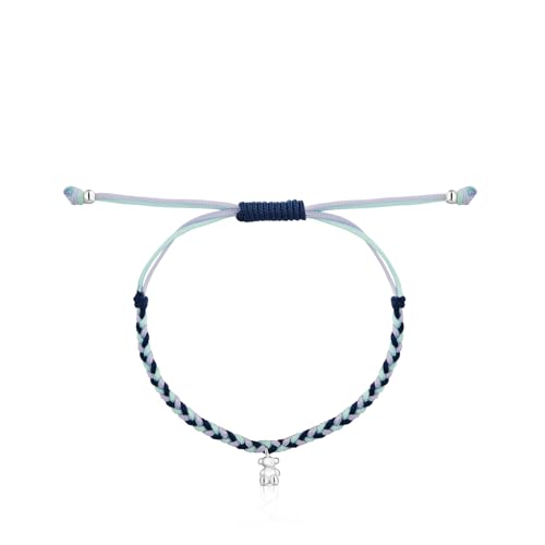 Thumbnail 1 de TOUS pulsera de mujer Motivos con oso de plata de primera ley 925 y nylon azul, 17 cm