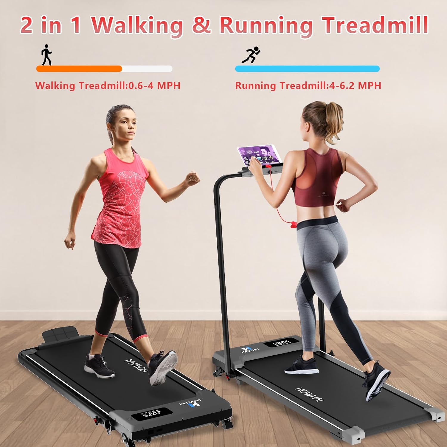 Detalle de HOWHAI QK-3016 2-in-1 Folding Treadmill with Manual Incline