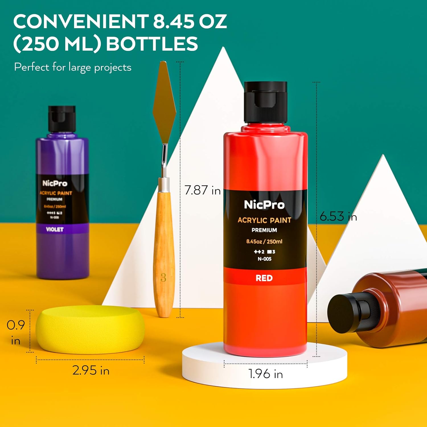 Thumbnail 2 de Nicpro 12 Colors Large Bulk Acrylic Paint Set – 8.45 oz (250 ml) for Multi-Surface Projects