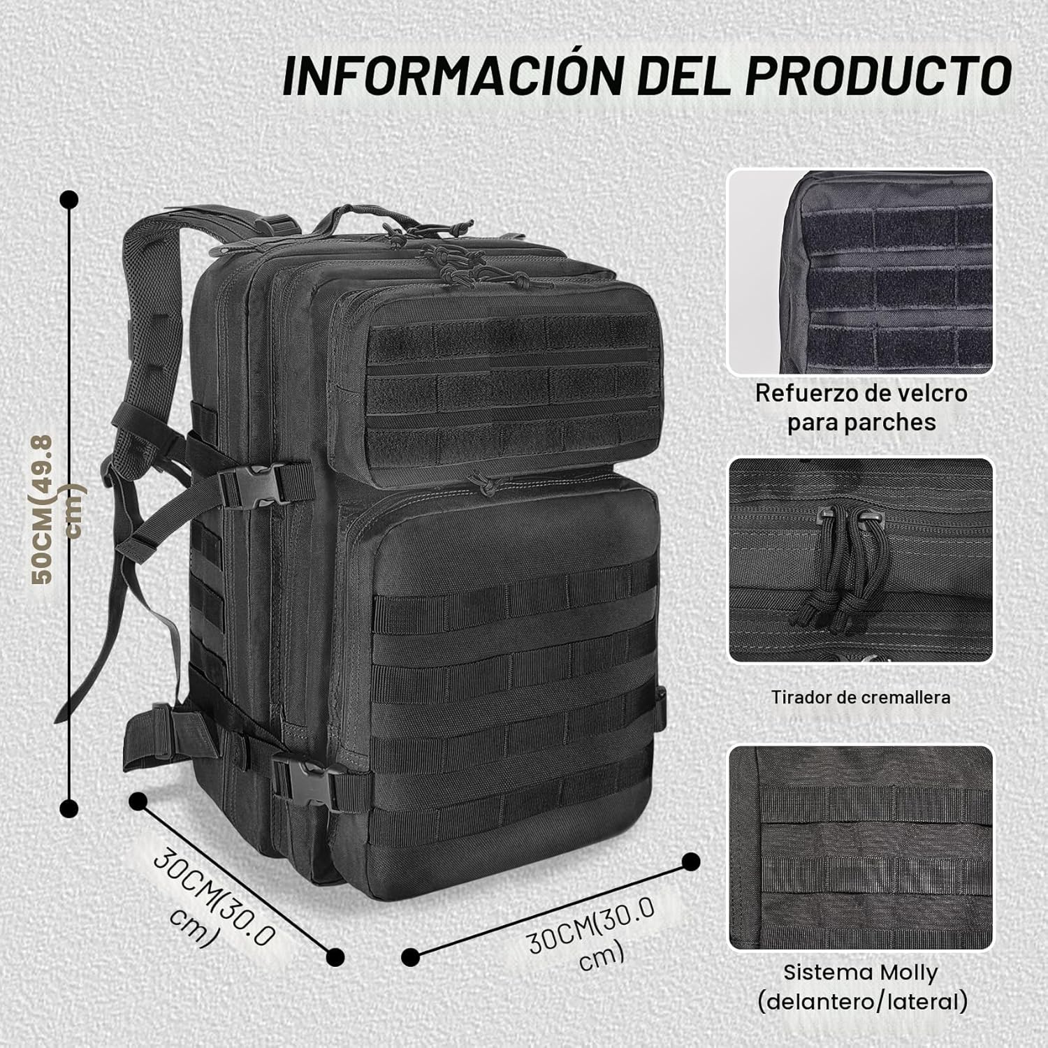 Detalle 2 de HEMSO Mochila Militar 45L impermeable: gran capacidad y sistema Molle para tus aventuras