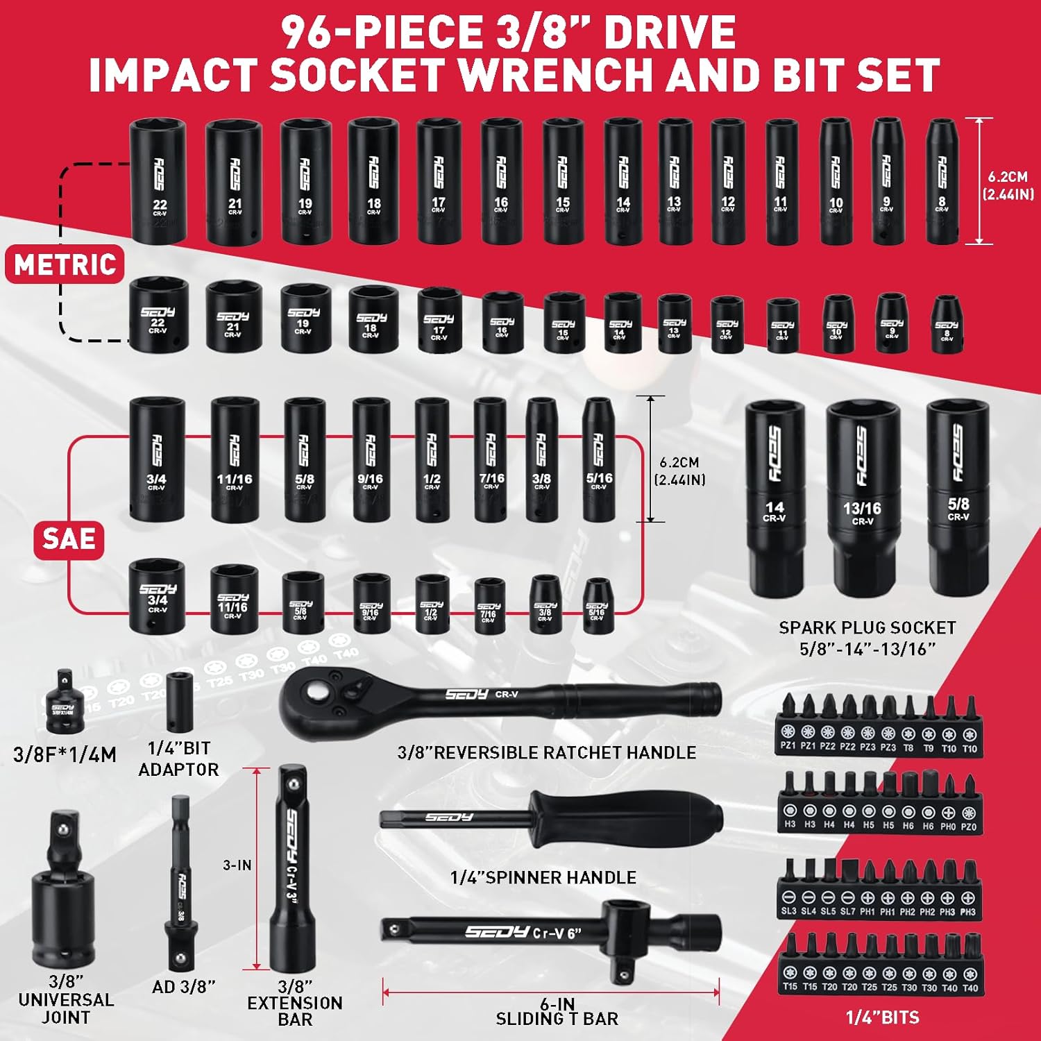 Thumbnail 1 de 96-Piece 3/8" Drive Impact Socket Set