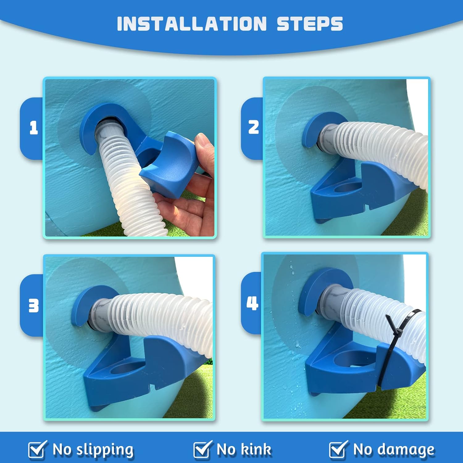 Thumbnail 4 de 2er Set Pool-Schlauchhalterungen für 26–38 mm Rohre – passend für Intex & Bestway (blau)