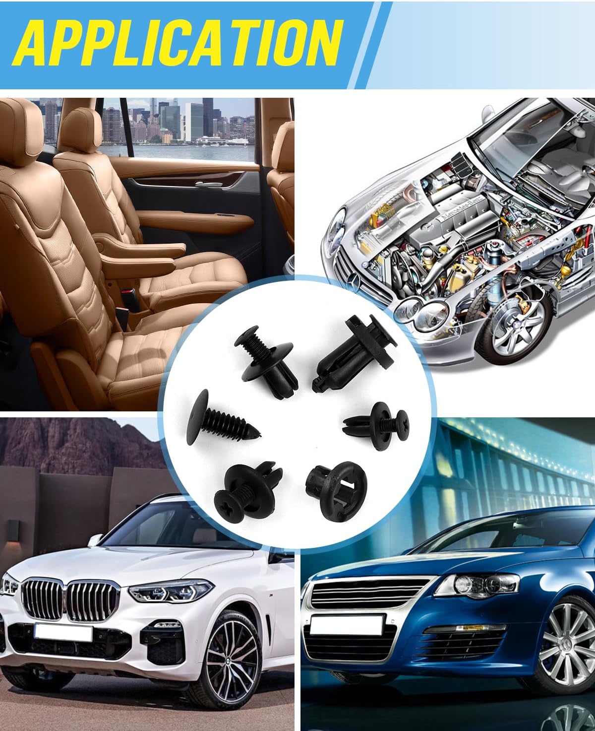 Thumbnail 5 de JatilEr 200 pcs Car Body Trim Clips kit (H55) with nylon push rivets in 6 sizes