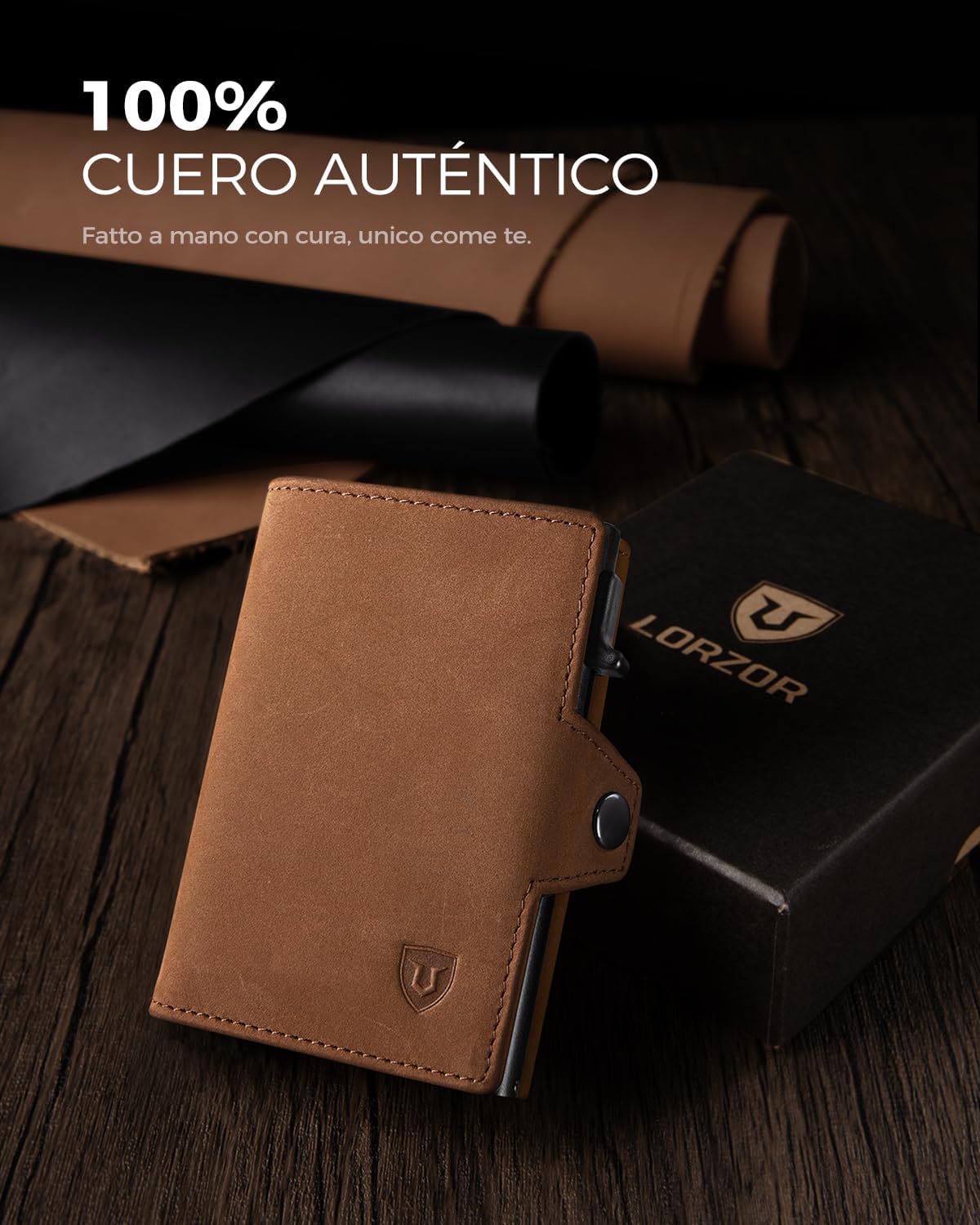 Detalle 2 de LORZOR® Portafoglio Uomo Slim in Pelle con RFID, portacarte pop-up e portamonete
