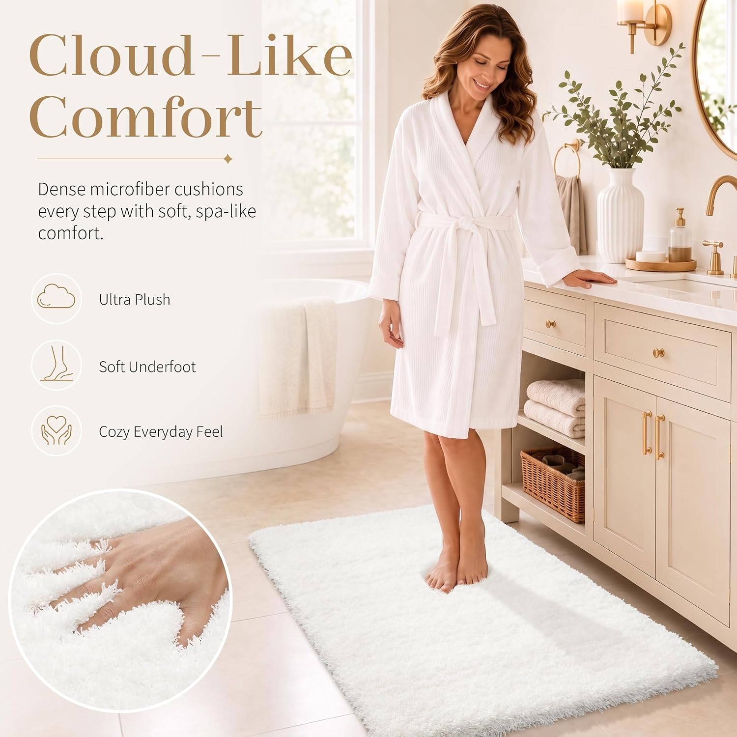 Detalle de Yimobra 32" x 20" Plush Bath Rug, Off-White Microfiber