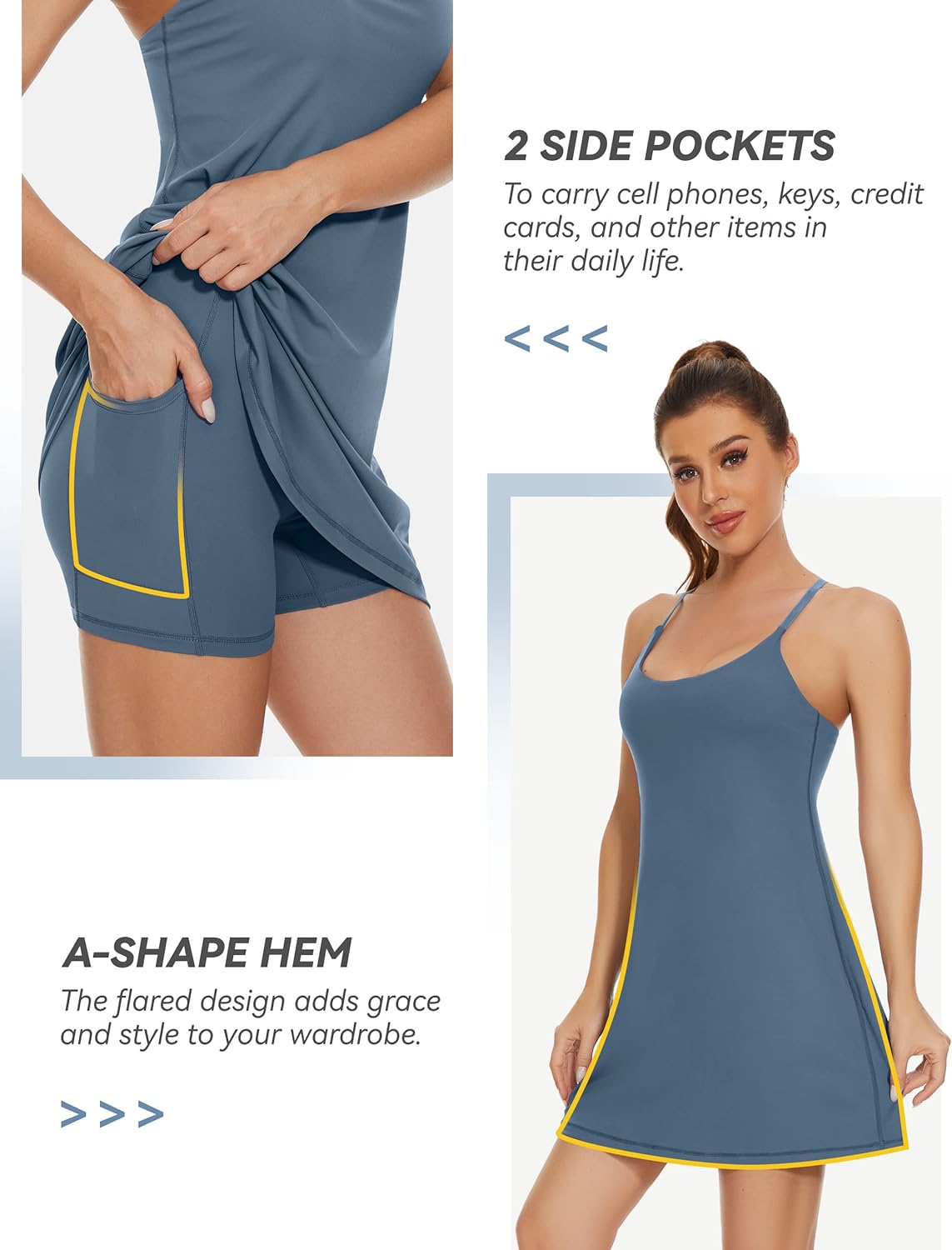 Thumbnail 4 de Desol Women's Tennis Dress: 2-in-1 Golf Workout Dress with Built-in Bra & Shorts Pockets