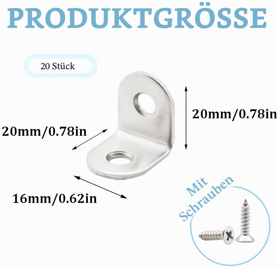 Thumbnail 1 de CEEYSEE Edelstahl Winkel 20x20mm – 20 Stück Eckwinkel mit Schrauben, 90°