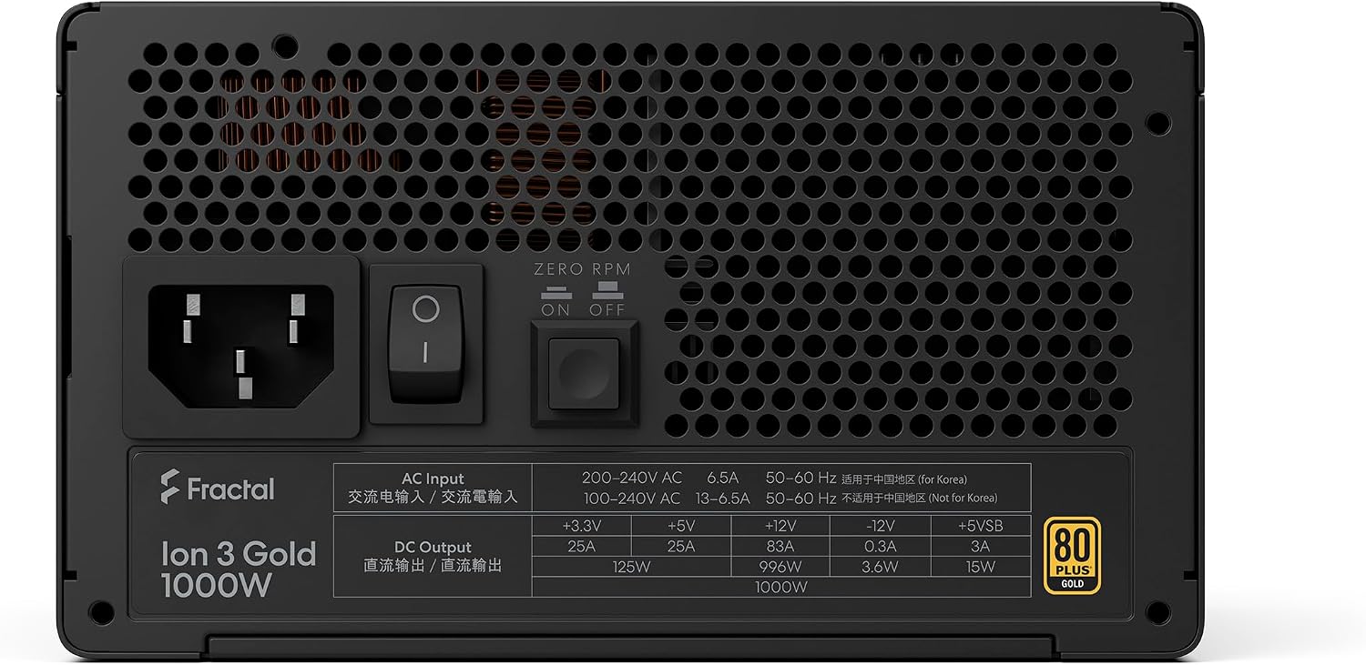 Detalle de Fractal Design Ion 3 nätaggregat, 1 000 W, 80 PLUS Gold och helmodulärt