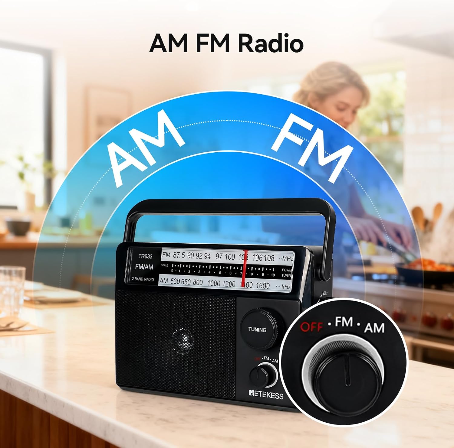Detalle 2 de Retekess TR633 radio portatile AM/FM con jack per cuffie