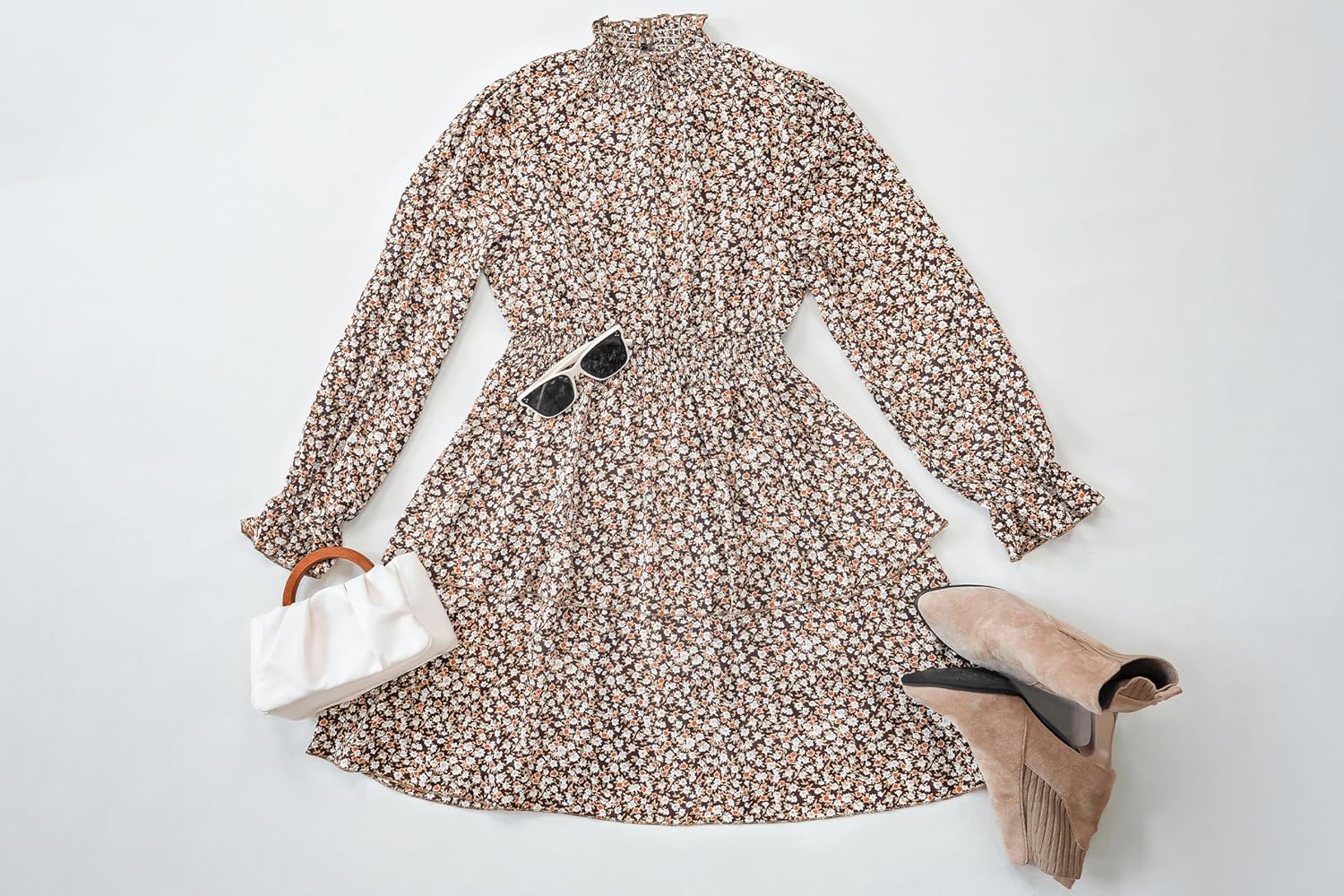 Thumbnail 6 de CUPSHE Mini robe imprimé floral à col roulé et manches trompette