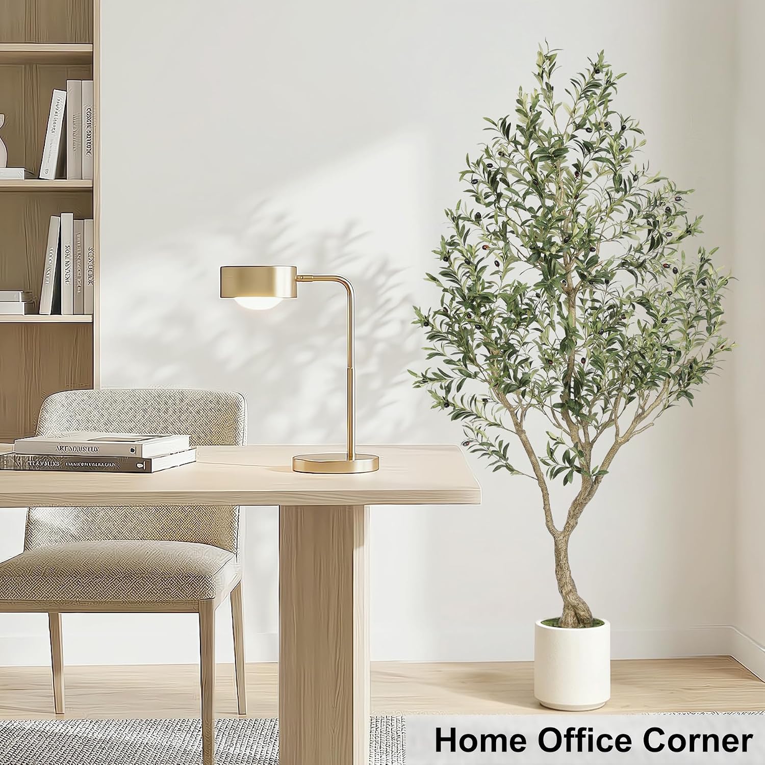 Detalle 2 de LYERSE 7 ft Faux Olive Tree with White Planter, Lifelike Leaves and Fruit