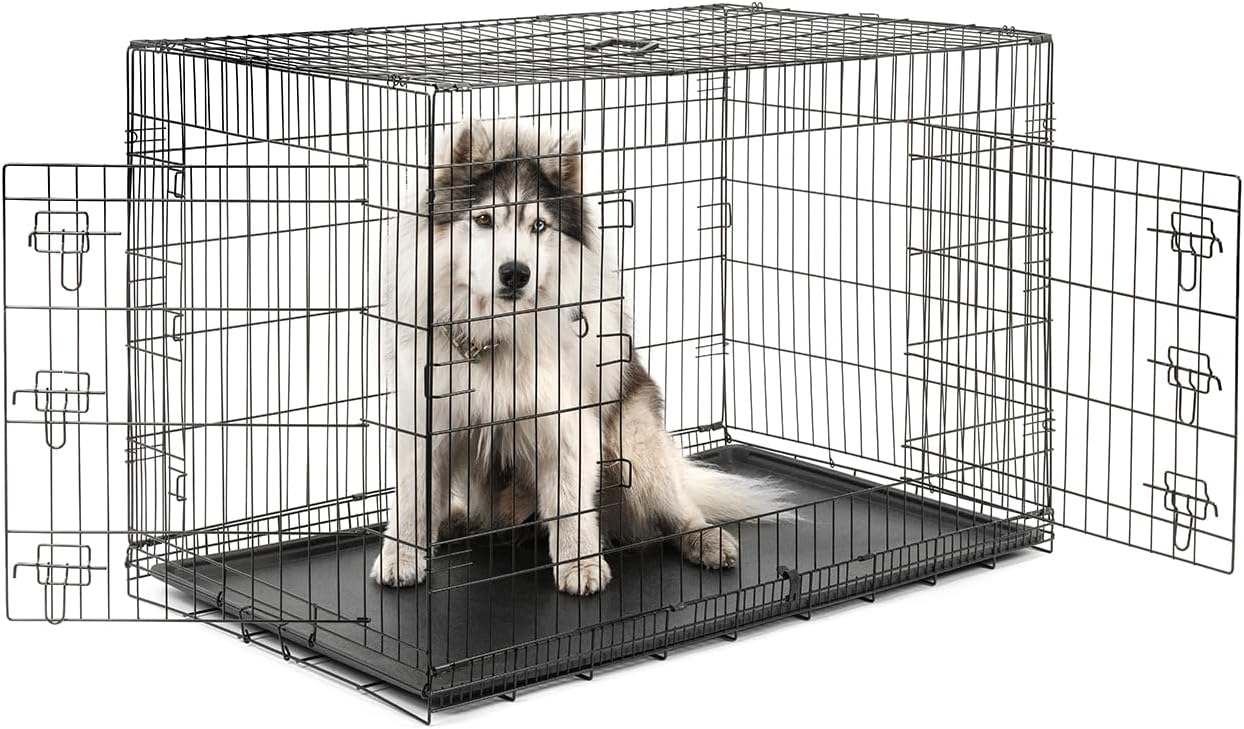 Thumbnail 5 de Lionto Caisse de Transport pour Chiens et Chats – Cage Polyvalente avec bac en plastique hygiénique et cloison, 106x71x77 cm, noir