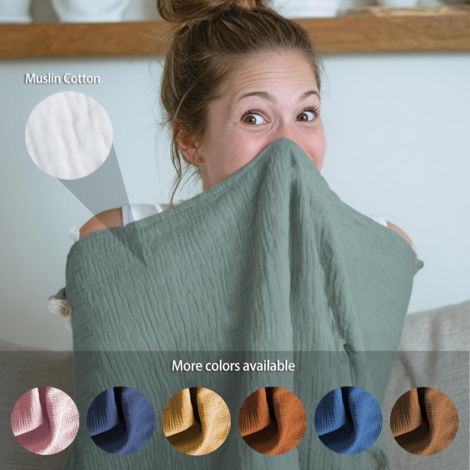 Detalle 1 de MUGVELL Roman Green XL Muslin Nursing Cover with Arch Neckline and Pocket