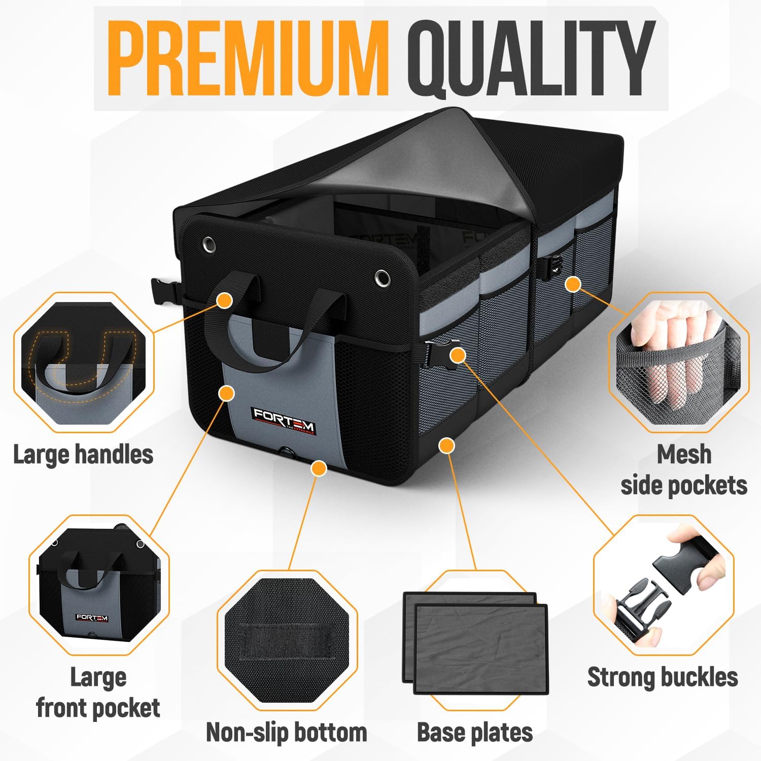 Detalle 2 de FORTEM Car Boot Organiser (SUV Boot Tidy) with Collapsible Compartments, 65L Storage