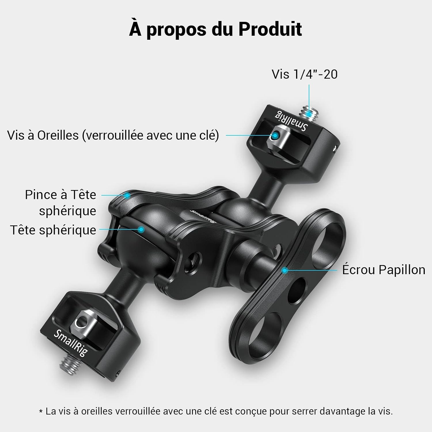 Detalle de SMALLRIG Magic Arm 2070B avec double rotule à friction (support de tête sphérique 1/4)