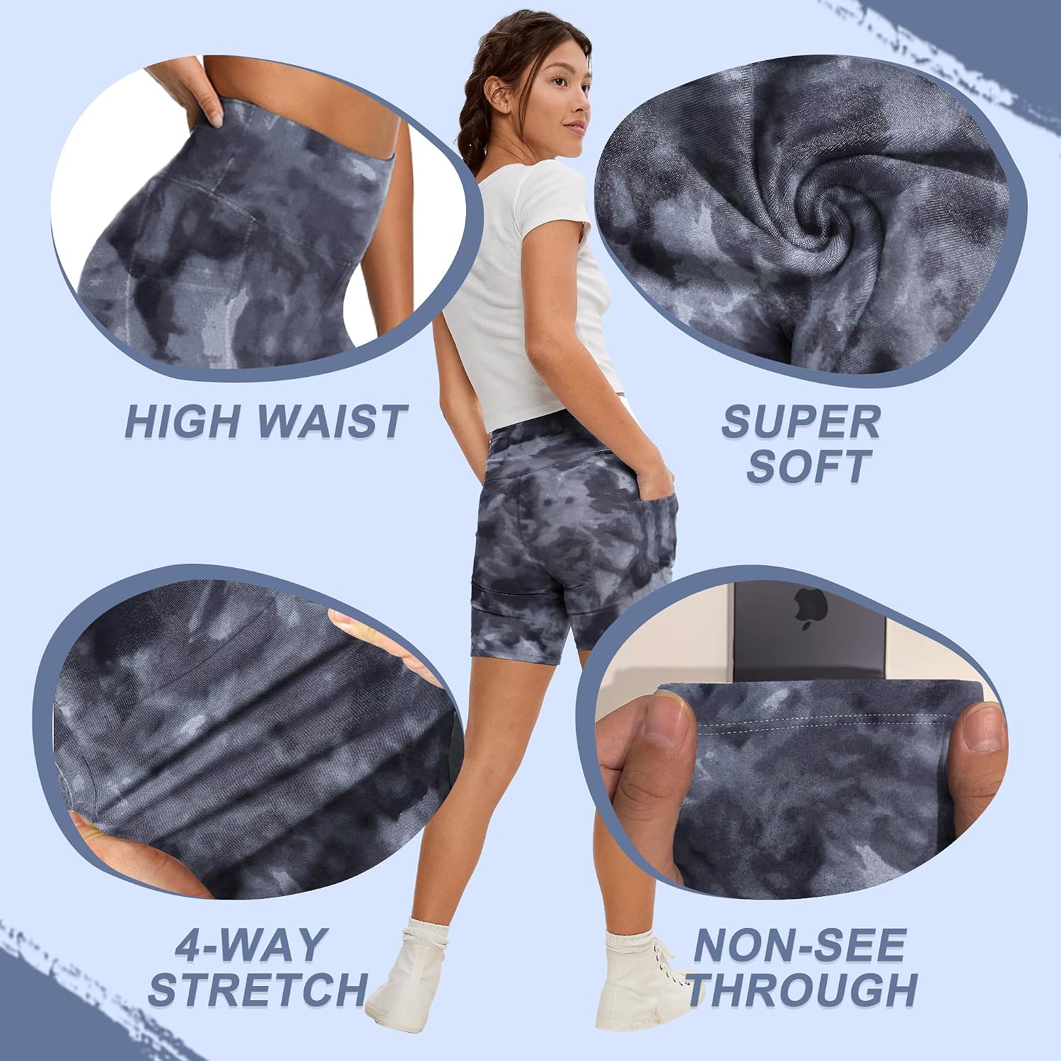 Detalle 2 de CAMPSNAIL Women's High-Waisted Biker Shorts, 3"/5", with Pockets
