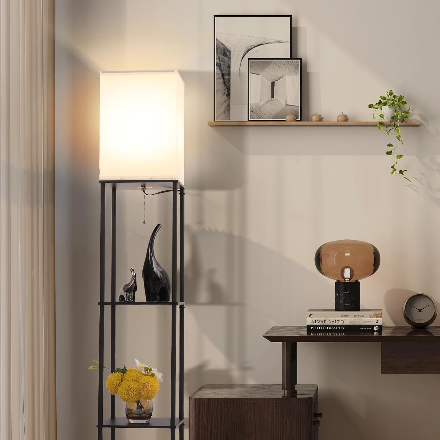 Thumbnail 5 de Gupuzm Floor Lamp with Shelves — Modern Square Standing Lamp with 3-Color Temperature Bulb (Black)