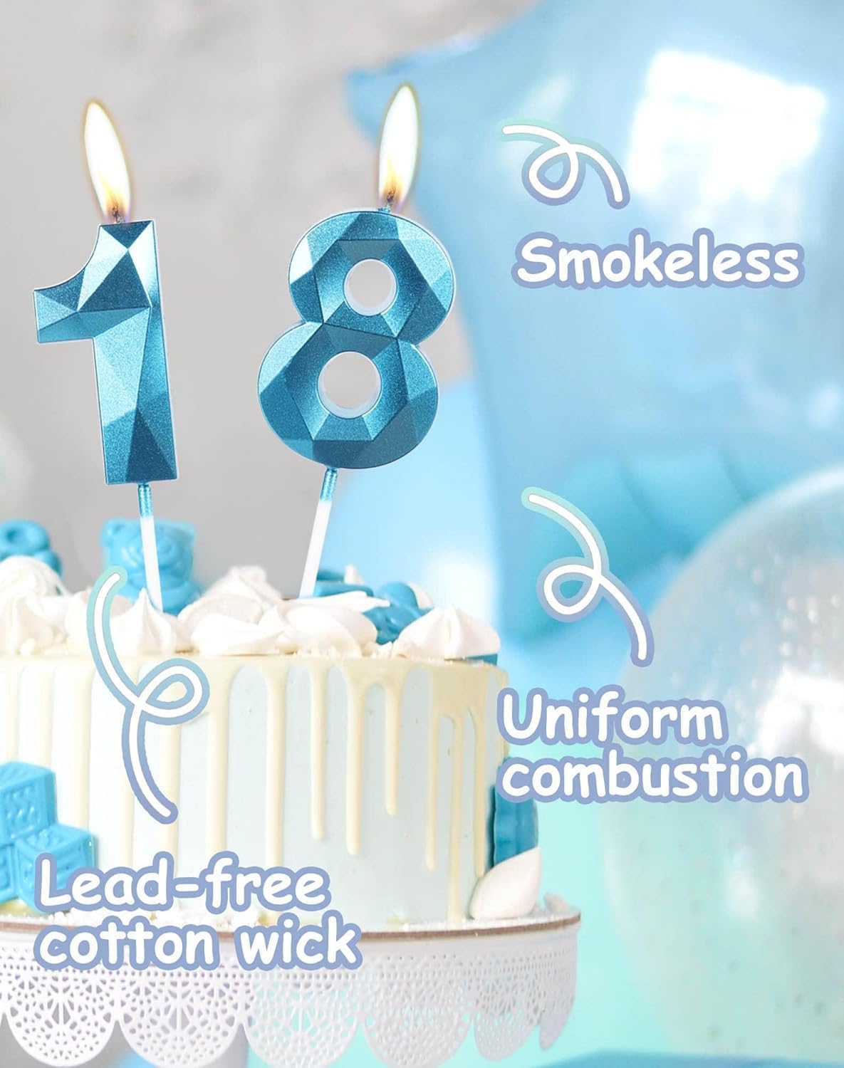 Thumbnail 1 de Yiran Sky Blue 51st Birthday Candles – Number 51 cake topper candles (blue)