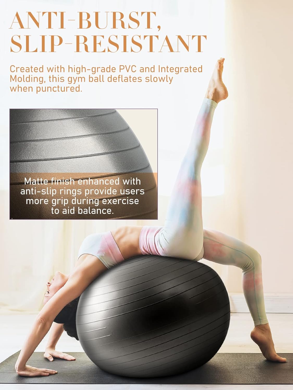 Thumbnail 2 de PhysKcal Gym Ball (55–85cm) Swiss Ball Chair for Balance, Stability & Pilates/Yoga—Anti-Burst with Quick Pump
