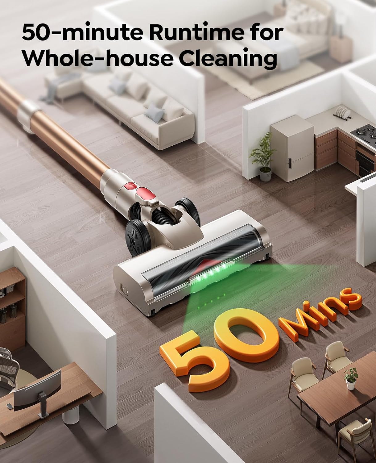 Detalle 2 de Honiture Clean Cordless Vacuum Cleaner - 45KPa/550W, 50min Runtime, 90° Foldable Tube